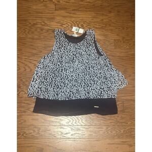 Michael Kors Women's Shore Blue Printed Split-Back Sleeveless Blouse Top, Size L